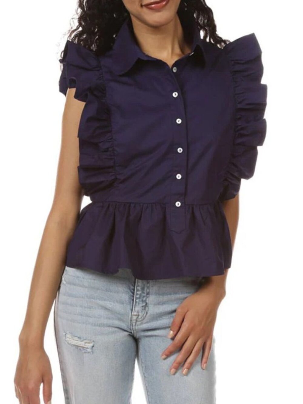 VON MAUR: Poplin Ruffle Shirt
